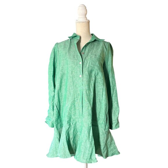 Tuckernuck Callahan Linen Shirt Dress sea green size M medium resort long sleeve - Picture 6 of 13
